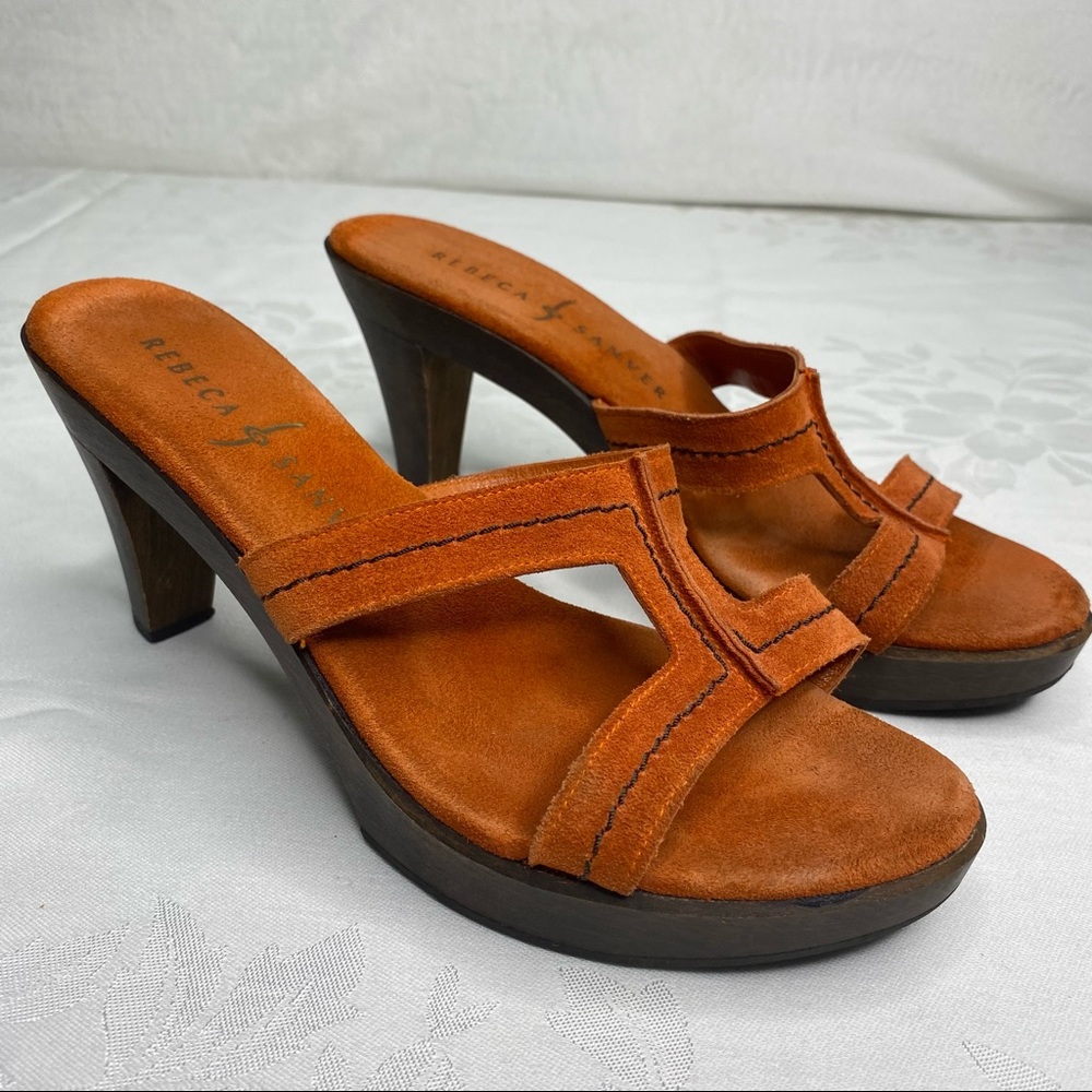 Rebeca Sanver 90s Y2K slip on suede wooden heels size 7